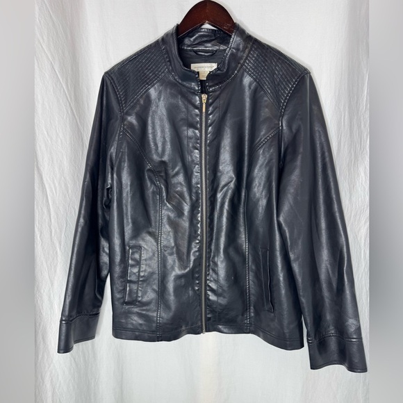 CJ Banks | Black Faux Leather Moto Jacket Zip Front Quilted Detail Size Large - Picture 2 of 7